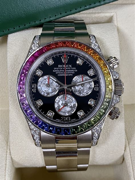 rolex white gold rainbow|rainbow rolex for sale.